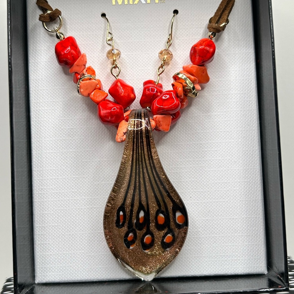 NIB Artisan Glasswork Necklace & Earring Set